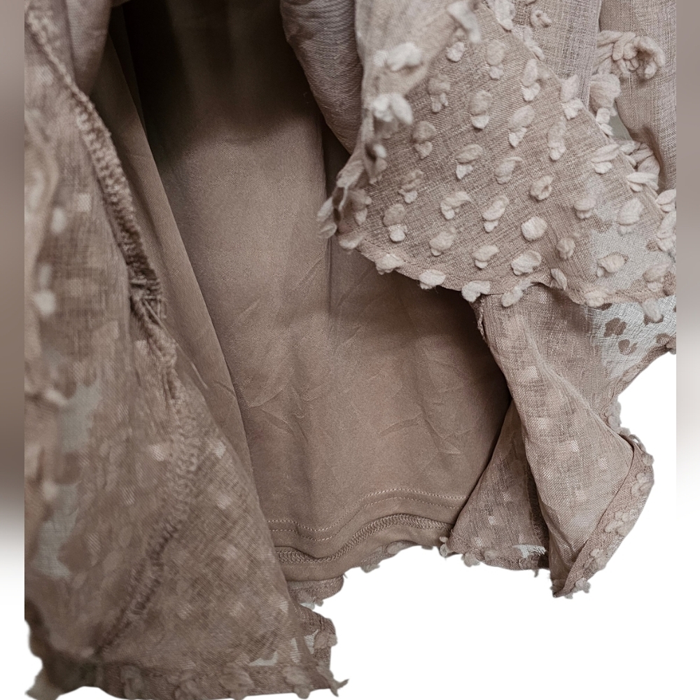 &merci Beige Nude Fairycore Mini Dress Puff Long Sleeves 3D Floral Appliques Sm - Picture 5 of 11